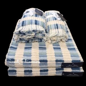 6pc BROOKS BROTHERS Blue Ombre Mosaic Tile THICK PLUSH Luxury TURKISH Towel Set